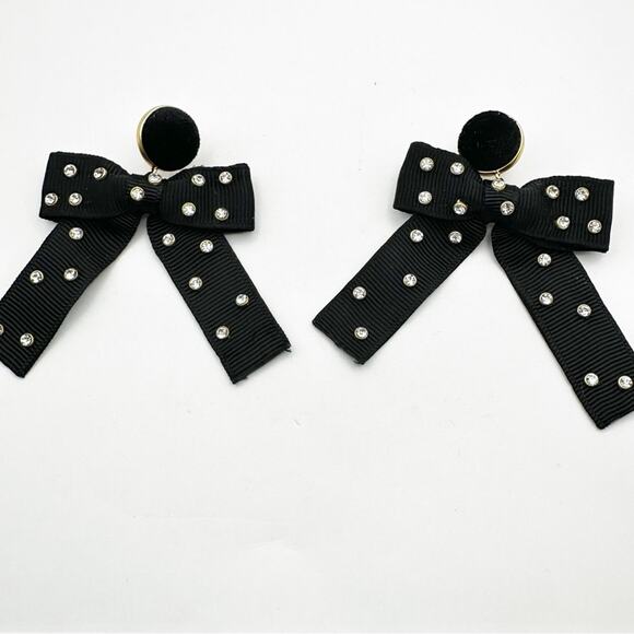 TUCKERNUCK Bow Earrings KATE Statement Retro Jewelry Black CZ Drop Dangle Preppy - Picture 2 of 9
